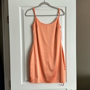 Coral stretch satin mini dress
